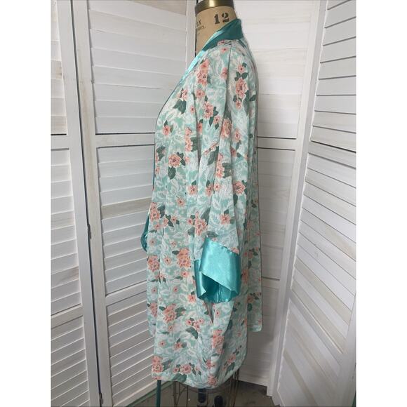 VTG 90s Victoria Secret Gold Label Kimono Robe Floral Print Green Spring - Picture 7 of 10